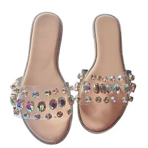 Akira Rhinestone Flat Sandals. Size 7